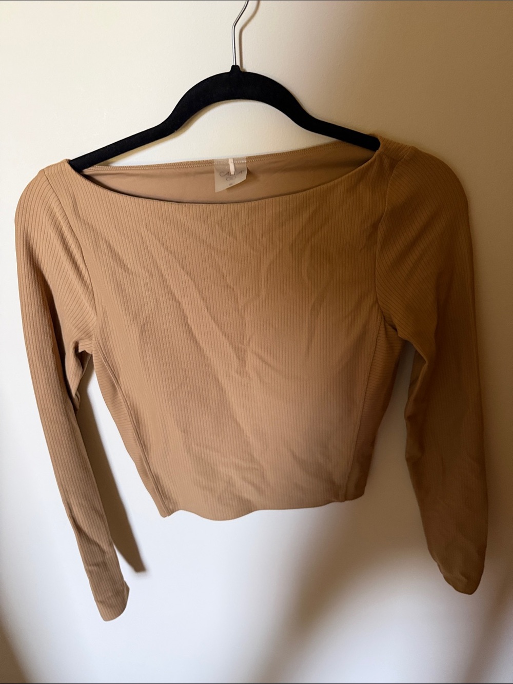 CALIA by Carrie Underwood Ribbed Boatneck Long-Sleeve Top - Tan